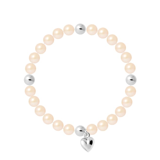 Mitzuko Natural White Heart Charm Elasticated Pearl Bracelet