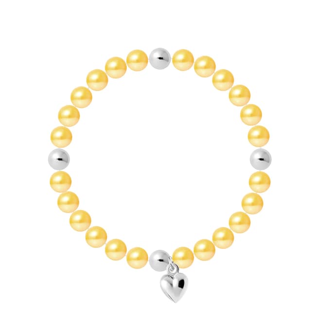 Mitzuko Yellow Heart Charm Elasticated Pearl Bracelet