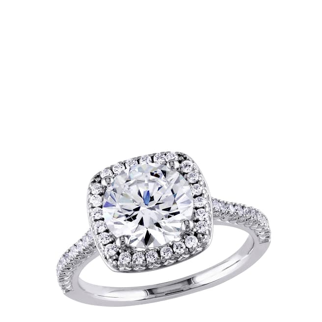 Liv Oliver Silver Cushion Cut Halo Solitaire Ring 3.00ct