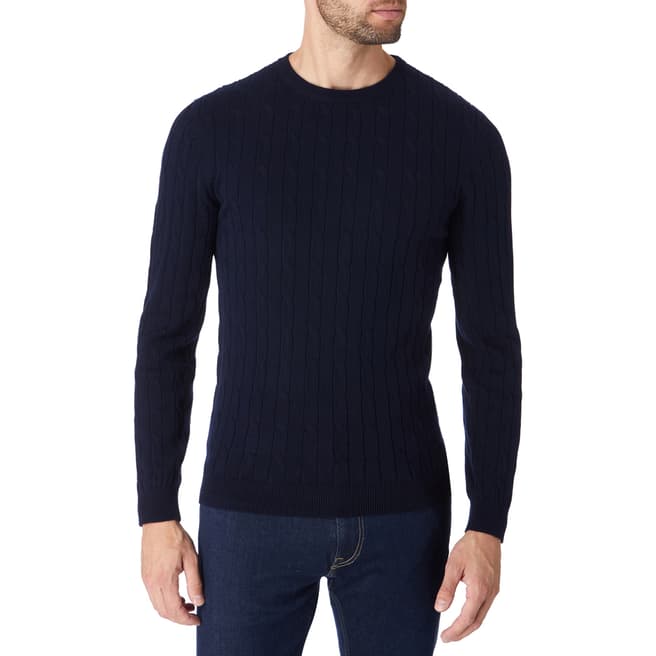 Gianni Feraud Navy Bruce Cable Knit Crew Jumper