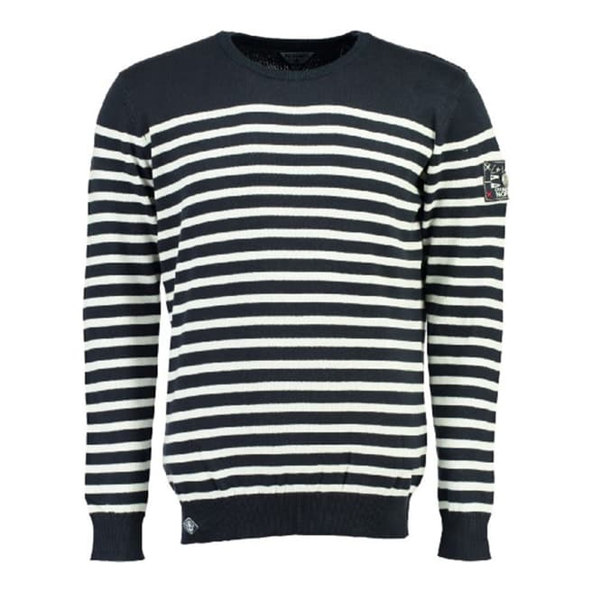 Geographical Norway Navy/White Frontal Cotton Jumper