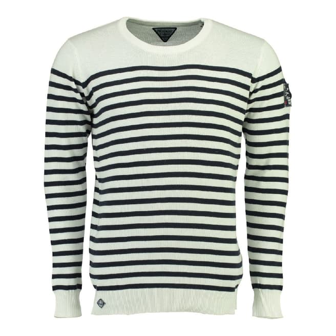 Geographical Norway White/Navy Frontal Cotton Jumper
