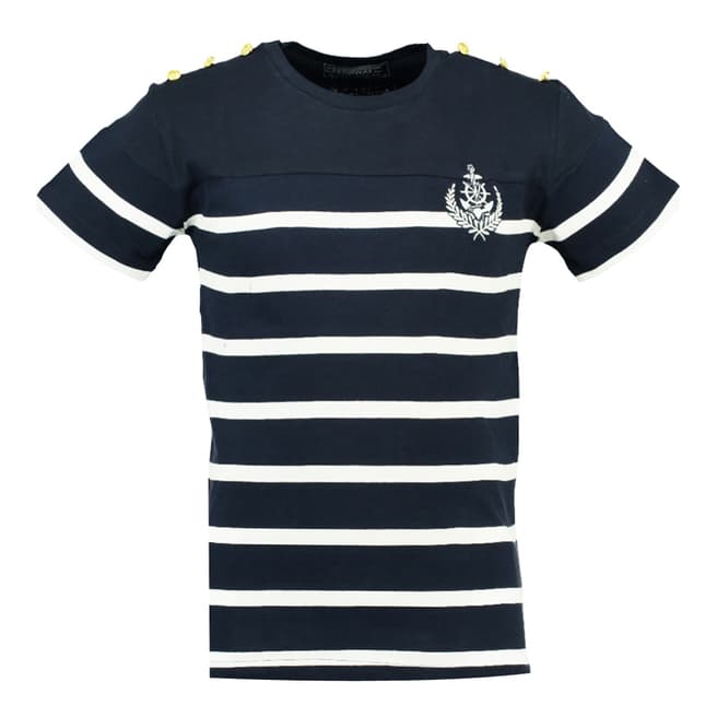Geographical Norway Navy/White Jalmain Cotton T-Shirt