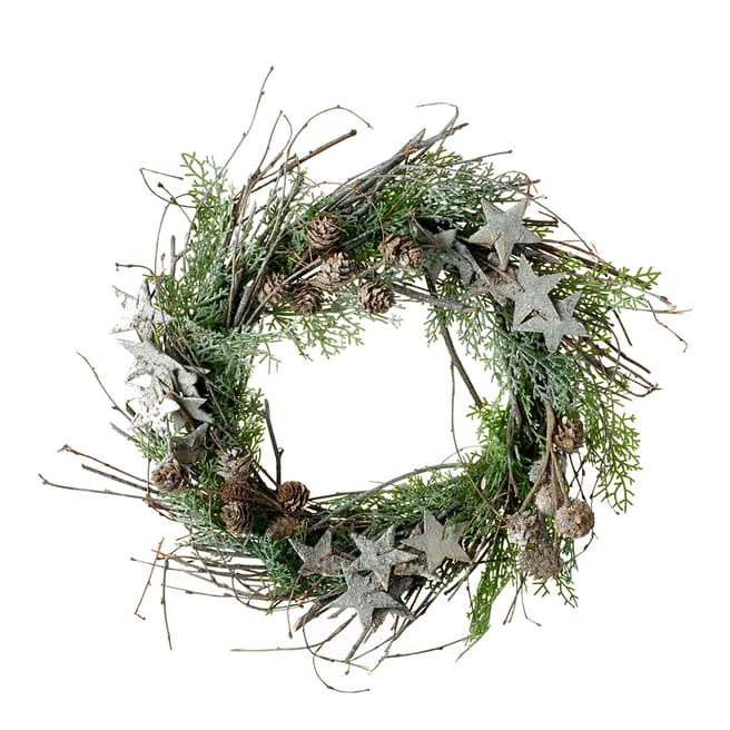 Heaven Sends (No Images) Wreath With Silver Stars &Amp; Pinecones