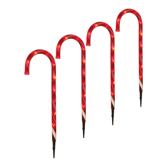 Festive Set of 4 Red & White Candy Cane Stake Lights