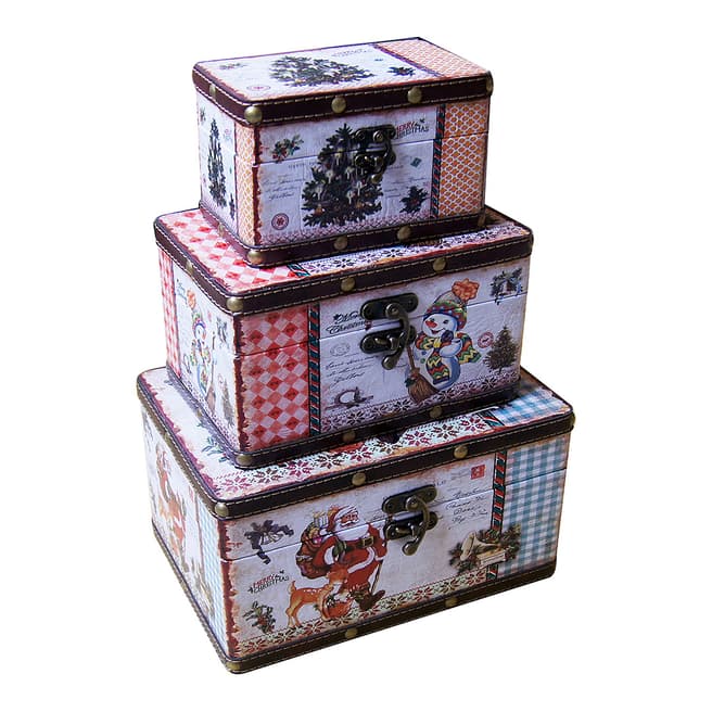 Festive Set of 3 Traditional Christmas Design Chests