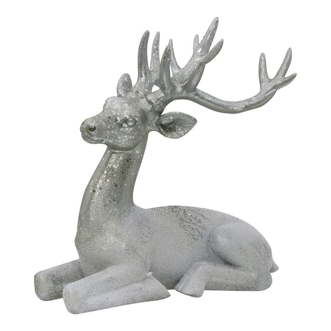 Festive Silver Sitting Reindeer 29cm