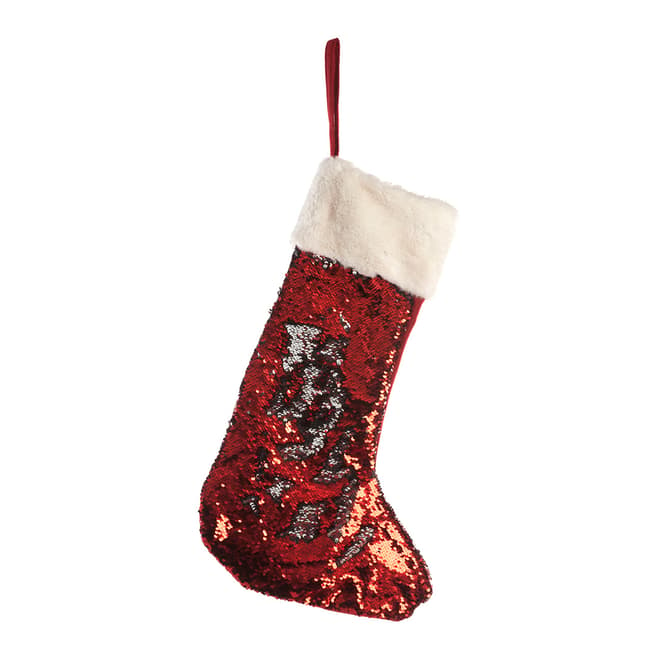Festive Red Stocking With Sequins 50cm
