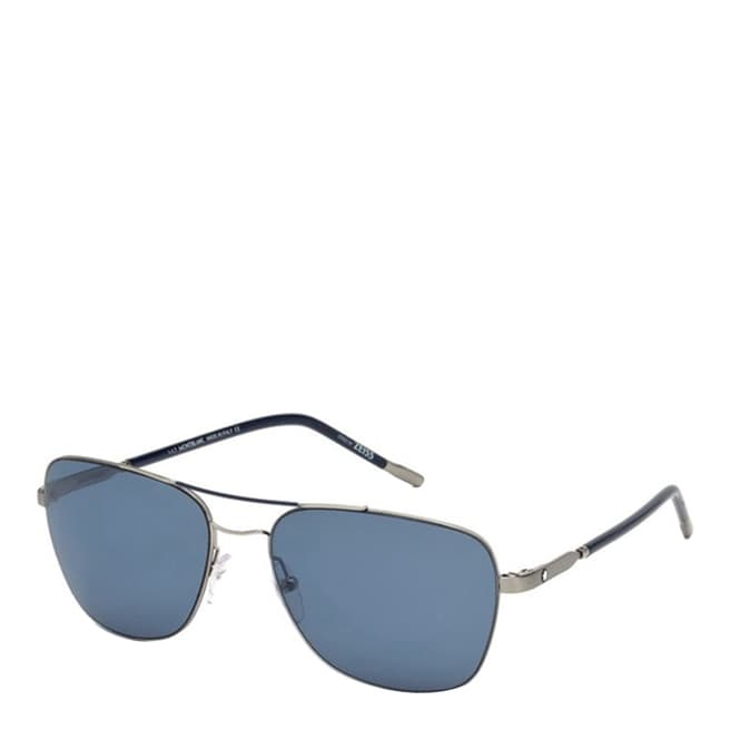 Montblanc Men's Blue/Silver Montblanc Aviator Sunglasses 56mm