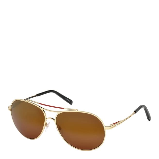Montblanc Men's Gold/Brown Montblanc Aviator Sunglasses 61mm