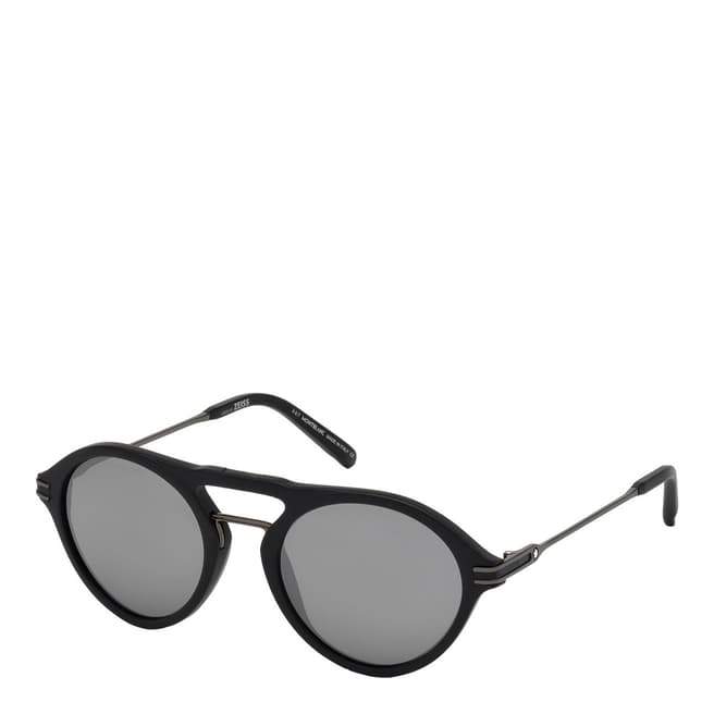 Montblanc Mens Matte Black Montblanc Round Sunglasses 52mm