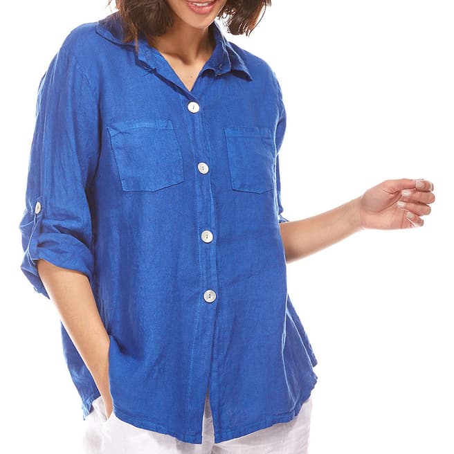 LE MONDE DU LIN Royal Blue Button Linen Shirt