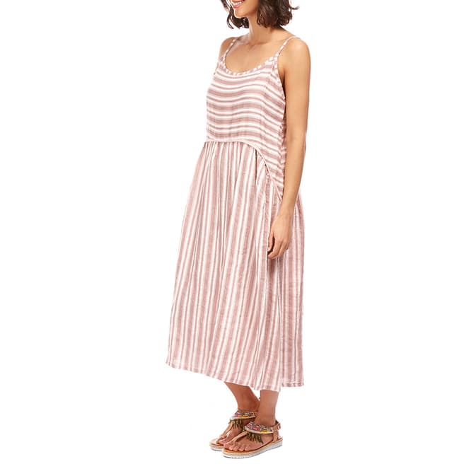 Toutes belles en LIN Pink Contrast Stripe Linen Dress