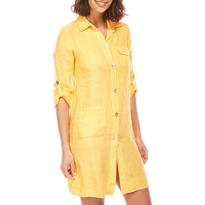 LE MONDE DU LIN Yellow Short Linen Shirt Dress