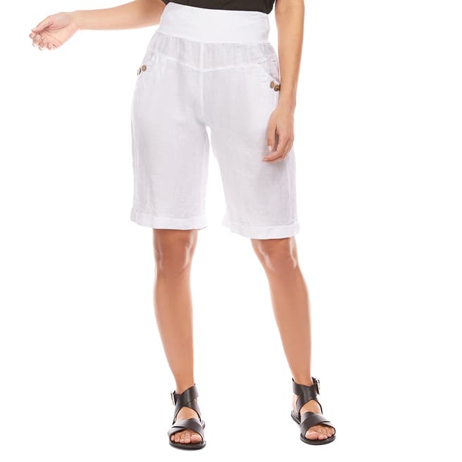 Comptoir Du Lin White Fitted Linen Shorts 
