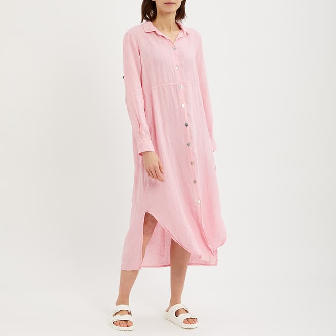 LE MONDE DU LIN Light Pink Button Down Linen Maxi Dress