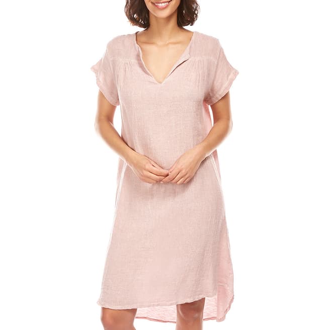 LIN PASSION Pink Knee Length Linen Dress