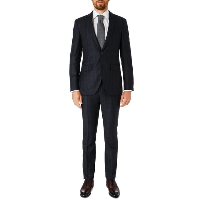 Hackett London Navy/Brown Mayfair Check Tailored Suit