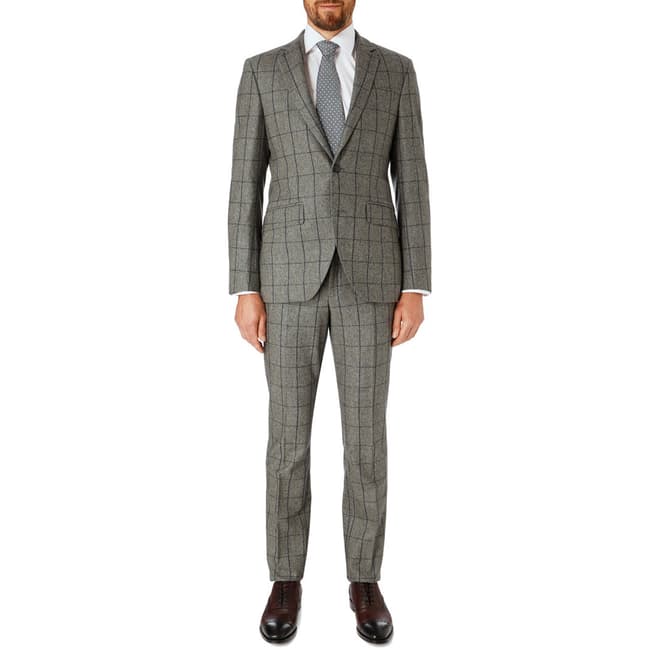 Hackett London Grey Check Tailored Wool Suit