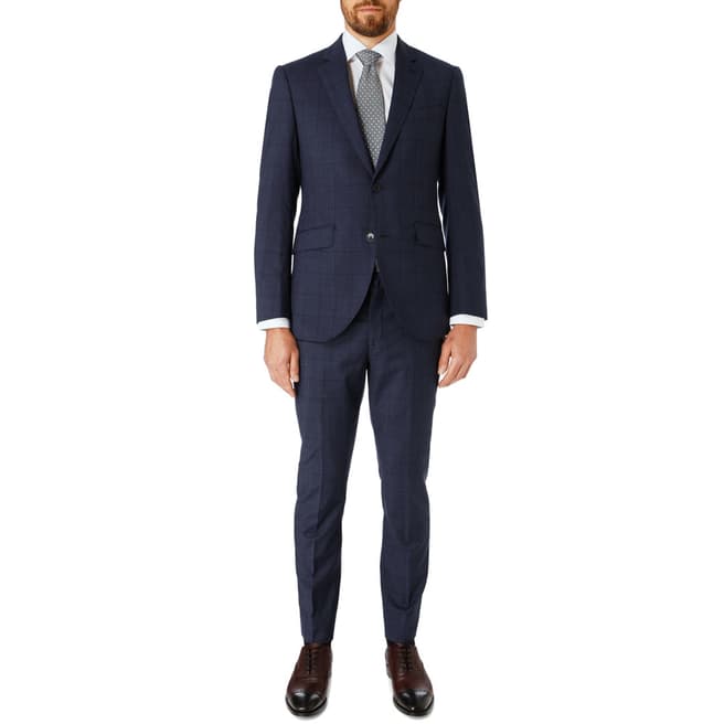 Hackett London Steel Blue Mayfair Check Wool Suit