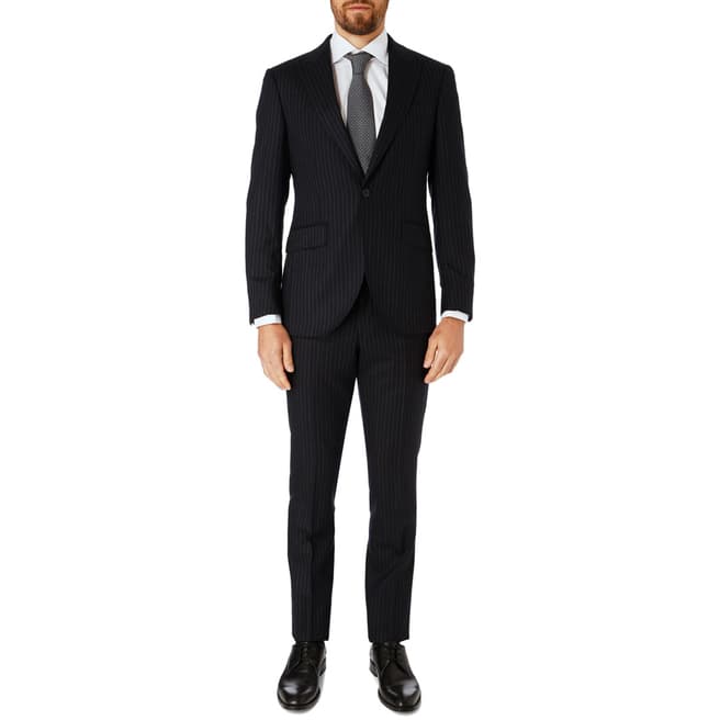 Hackett London Navy/Grey Chalk Stripe Tailored Wool Suit
