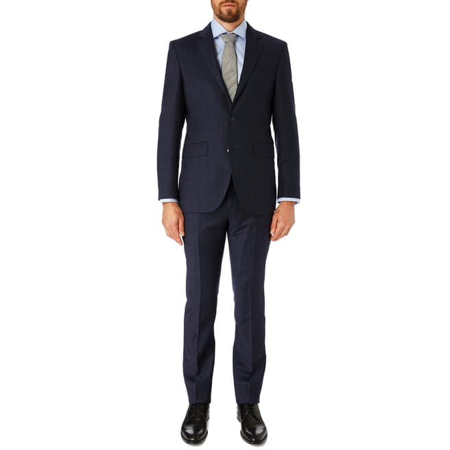 Hackett London Blue Flannel Pinhead Tailored Wool Suit