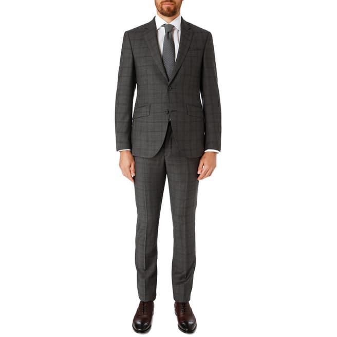 Hackett London Grey/Blue Tonal Check Tailored Wool Suit