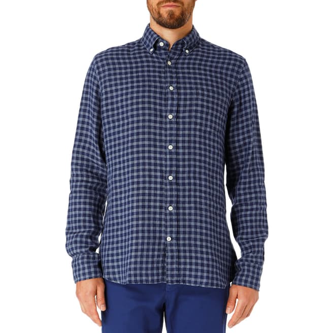Hackett London Navy/Blue Check Linen Slim Shirt