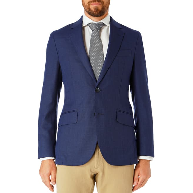 Hackett London Blue Basketweave Wool Suit Jacket