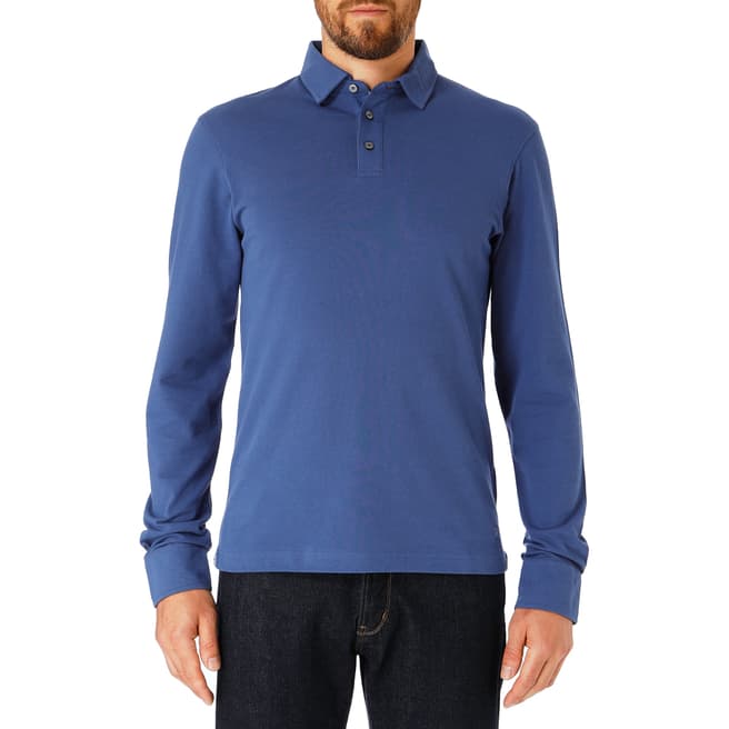 Hackett London Blue Split Cotton Stretch Polo Shirt