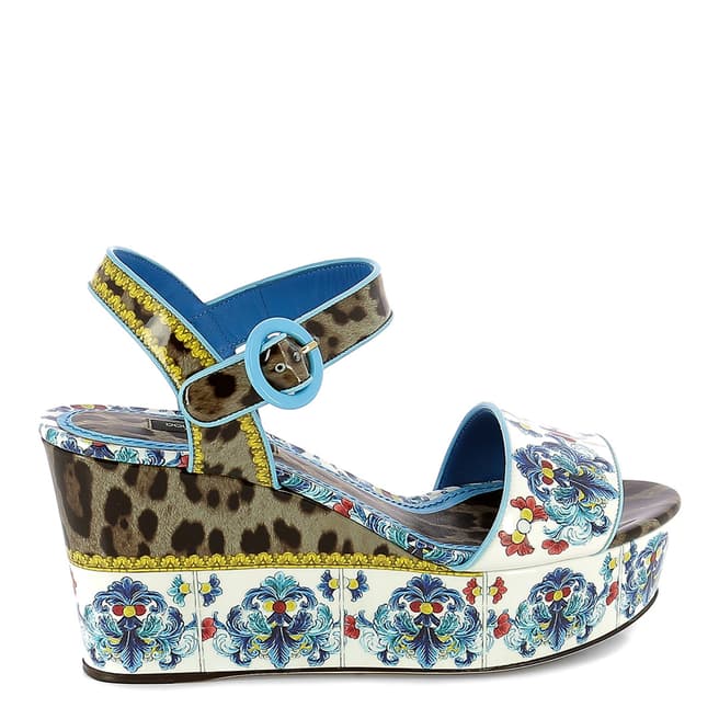 Dolce & Gabbana Multicolour Leather Patterned Wedge Sandals