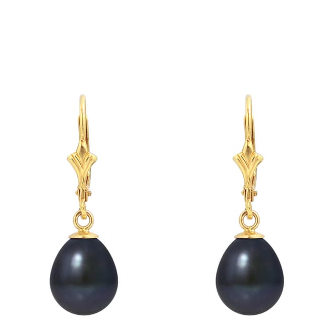 Ateliers Saint Germain Yellow Gold Black Pear Pearl Earrings 8-9mm