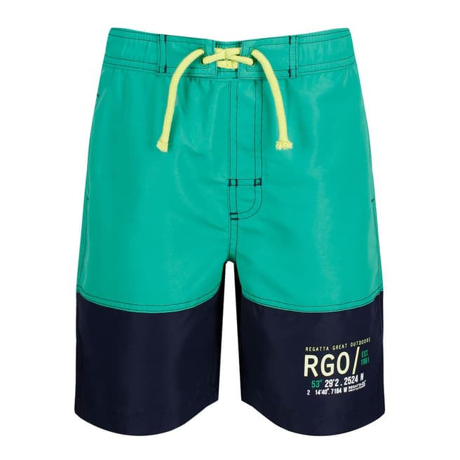 Regatta Boy's Jelly Green & Navy Shaul II Swim Shorts