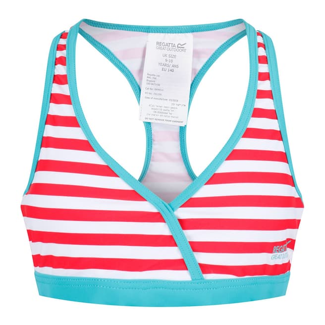 Regatta Girl's Coral & Turquoise Stripe Hosanna Swim Top