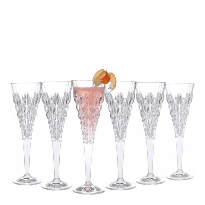RCR Crystal Set of 6 Enigma Luxion Crystal Glass Champagne Flutes, 210ml