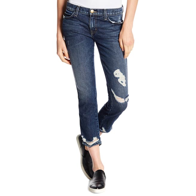Current Elliott Mid Blue Ripped Cropped Jean