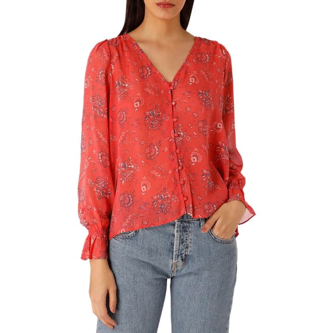 Joie Red Bolona Silk Top