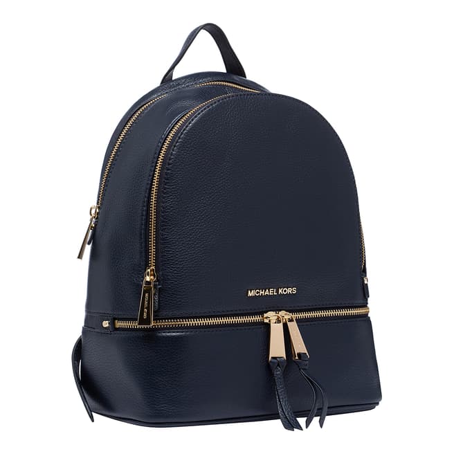Michael Kors Navy Rhea Medium Leather Backpack