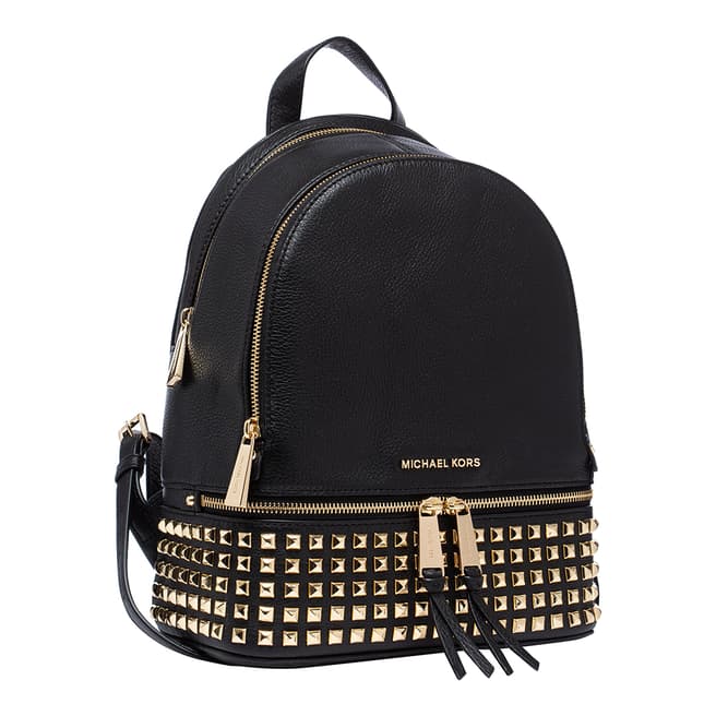 Michael Kors Black Rhea Medium Studded Leather Backpack