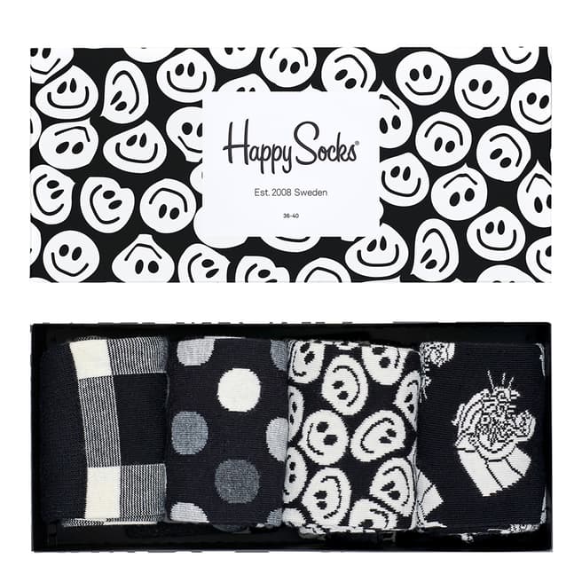 Happy Socks Black/ White Happy Sock 4 Pack Gift Boxes