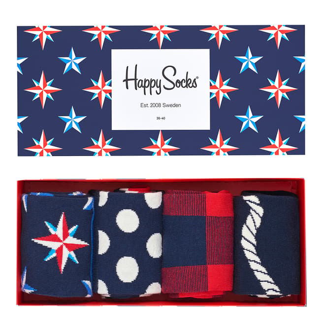 Happy Socks Blue/Red Happy Sock 4 Pack Gift Boxes