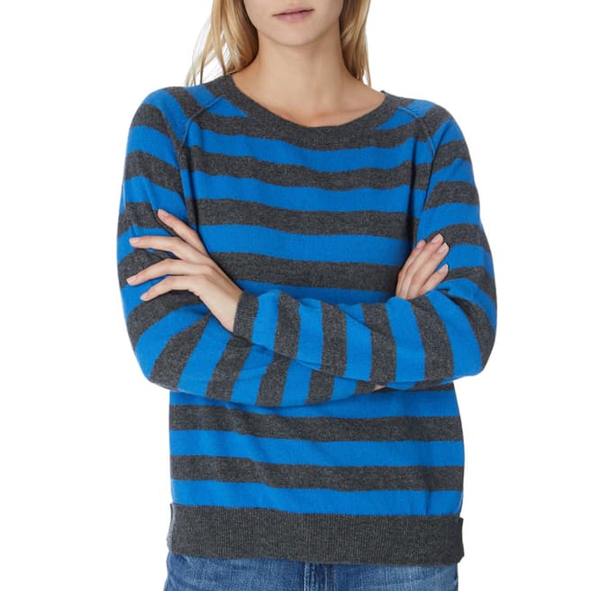Scott & Scott London Grey/Blue Cashmere Striped Sweatshirt 