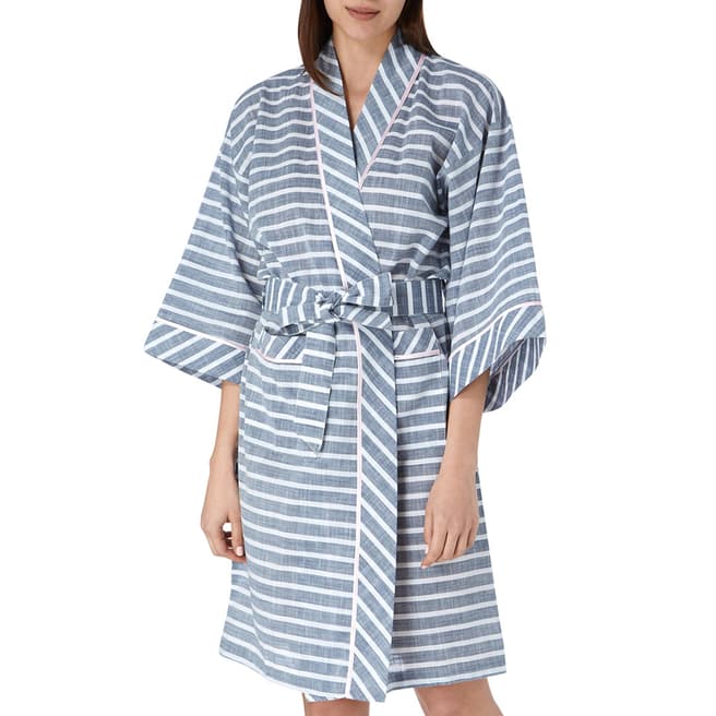 Cottonreal Mid Blue Deluxe Super Lawn Stripe Kimono Robe