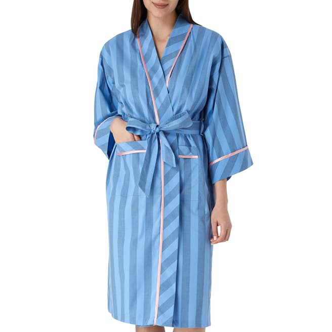 Cottonreal Pale Blue Super Poplin Sateen Bold Stripe Kimono