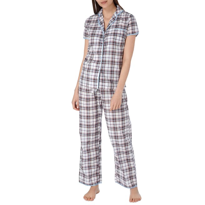 Cottonreal Taupe/Pale Blue Check and Stripes Deluxe Lawn PJ Set