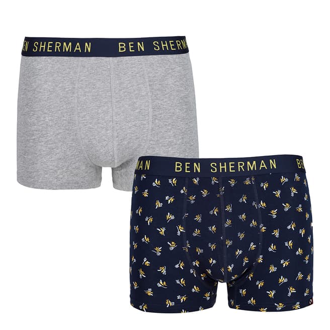 Ben Sherman Navy/Yellow Print 2 Pack Boxers