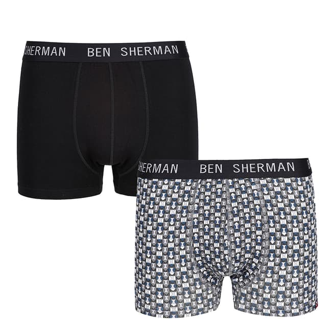 Ben Sherman Black/ Grey Owl Print 2 Pack Boxers