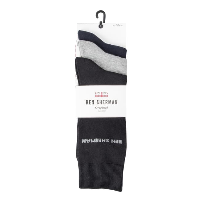 Ben Sherman Navy/Grey/Black 3 Pack Socks