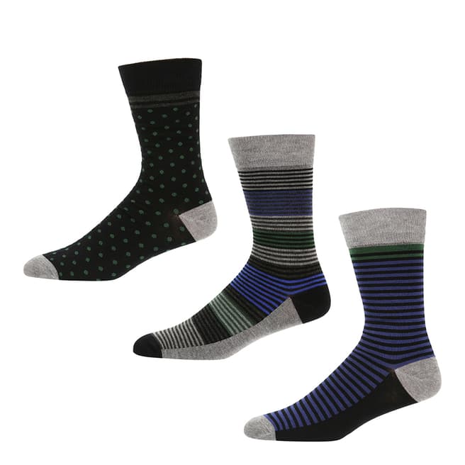 Ben Sherman Black/Hunter Green/Charcoal/Blue 3 Pack Socks