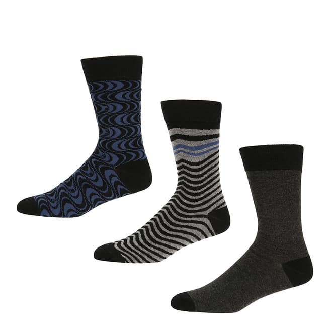 Ben Sherman Grey Marl/Black/Blue/Charcoal Grey 3 Pack Socks